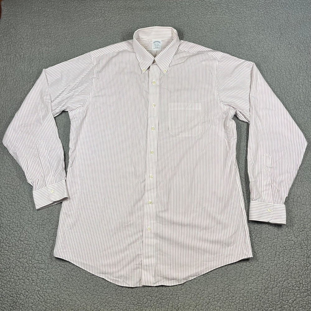 Brooks Brothers Dress Shirt Men 17-37 Slim Fit Non-Iron Supima Striped Burgundy